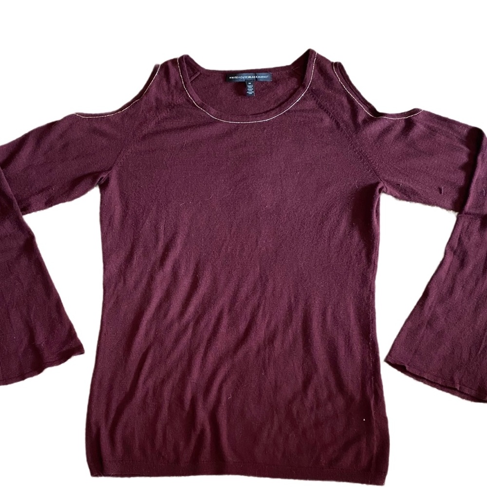 White House Black Market Burgundy Cold Shoulder Blouse